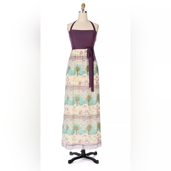Maeve Purple and Cream Maxi Dress with Green Accents PTP 17 Size 2 EUC - Picture 1 of 5
